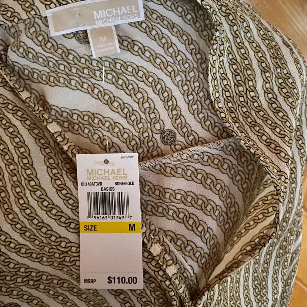Michael Kors Gold Chain Link Wrap Blouse Long Sleeve Size M NEW